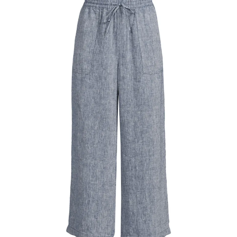 Weite 7/8-Leinenhose mit Dehnbund für Damen