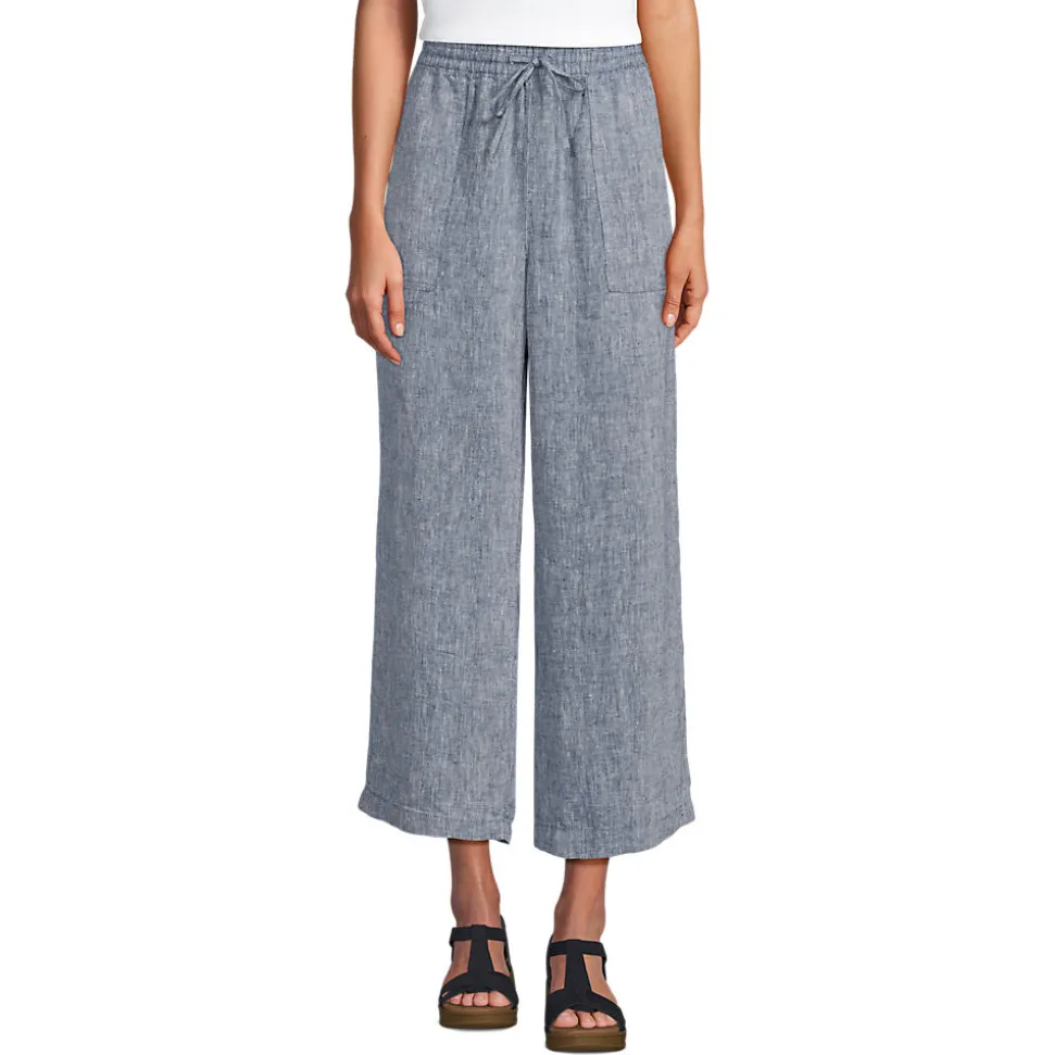 Weite 7/8-Leinenhose mit Dehnbund für Damen