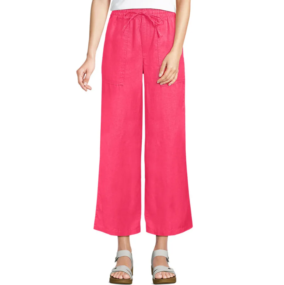 Weite 7/8-Leinenhose mit Dehnbund für Damen
