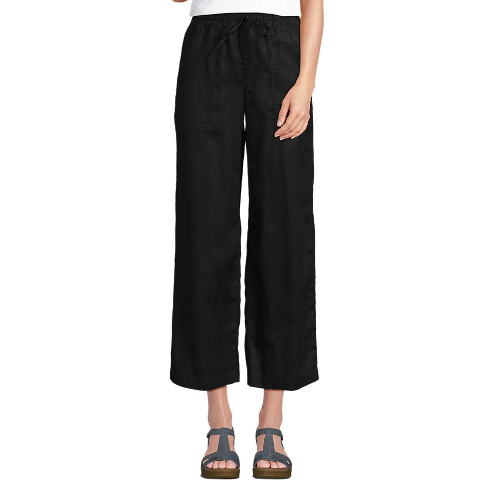 Weite 7/8-Leinenhose mit Dehnbund für Damen