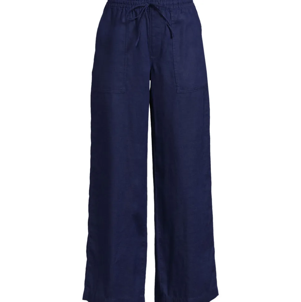 Weite 7/8-Leinenhose mit Dehnbund für Damen