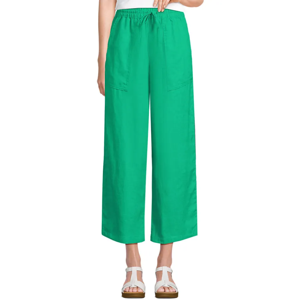 Weite 7/8-Leinenhose mit Dehnbund für Damen