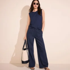 Weite Schlupfhose aus Leinenmix für Damen