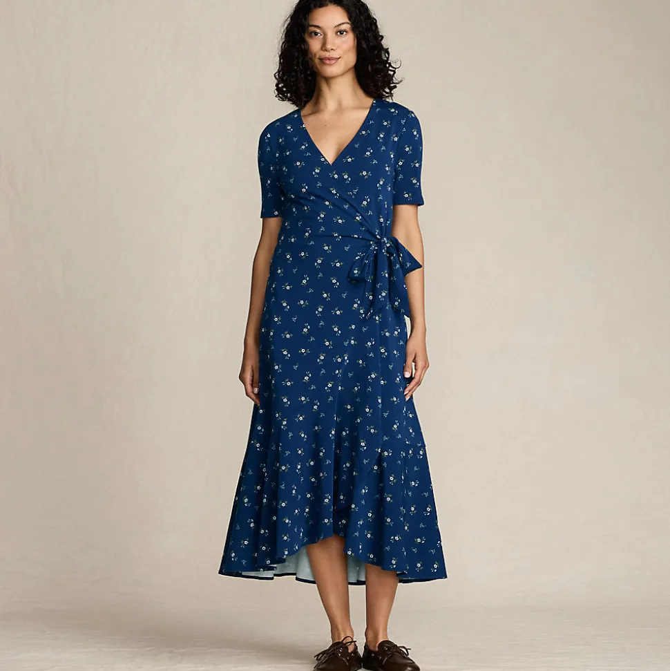 Wickelkleid aus Baumwoll/Modalmix mit kurzen Ärmeln für Damen