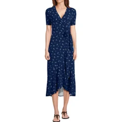 Wickelkleid aus Baumwoll/Modalmix mit kurzen Ärmeln für Damen