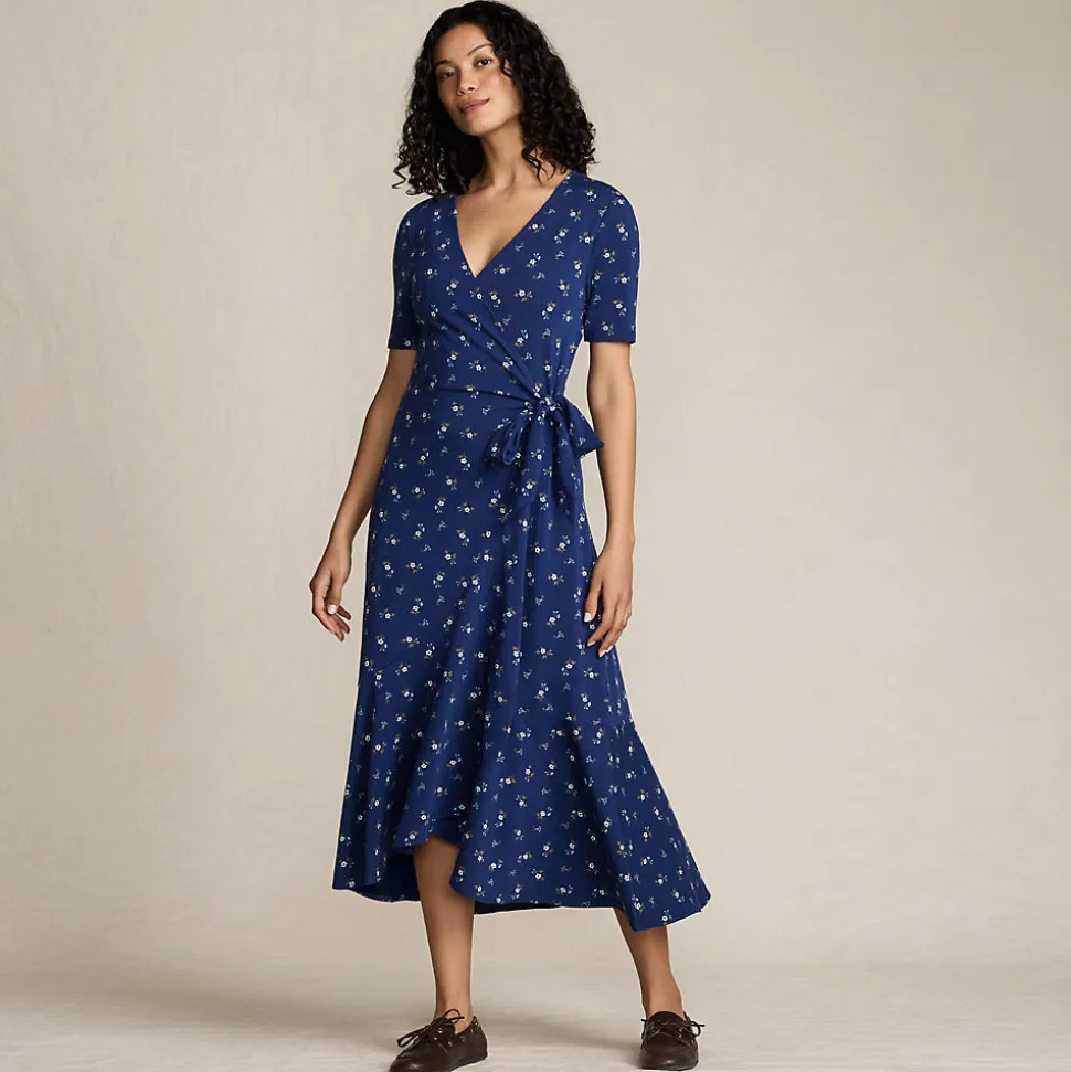 Wickelkleid aus Baumwoll/Modalmix mit kurzen Ärmeln für Damen