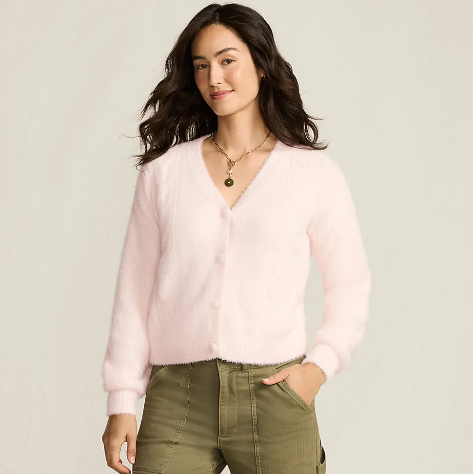 Zopfmuster-Cardigan aus Wimperngarn für Damen