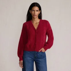 Zopfmuster-Cardigan aus Wimperngarn für Damen