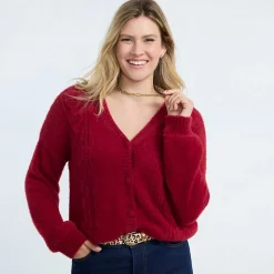 Zopfmuster-Cardigan aus Wimperngarn für Damen