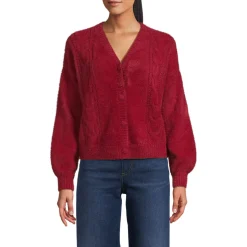Zopfmuster-Cardigan aus Wimperngarn für Damen