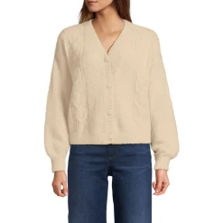 Zopfmuster-Cardigan aus Wimperngarn für Damen