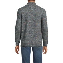 Zopfstrick-Pullover mit Stehkragen und Knopfleiste für Herren