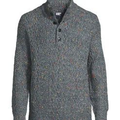 Zopfstrick-Pullover mit Stehkragen und Knopfleiste für Herren