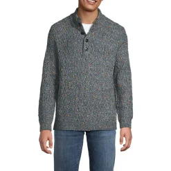 Zopfstrick-Pullover mit Stehkragen und Knopfleiste für Herren
