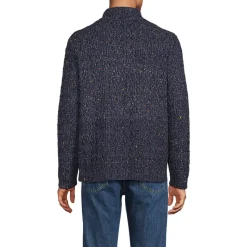 Zopfstrick-Pullover mit Stehkragen und Knopfleiste für Herren