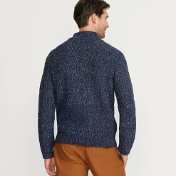 Zopfstrick-Pullover mit Stehkragen und Knopfleiste für Herren