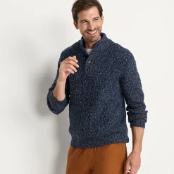 Zopfstrick-Pullover mit Stehkragen und Knopfleiste für Herren