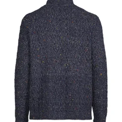 Zopfstrick-Pullover mit Stehkragen und Knopfleiste für Herren